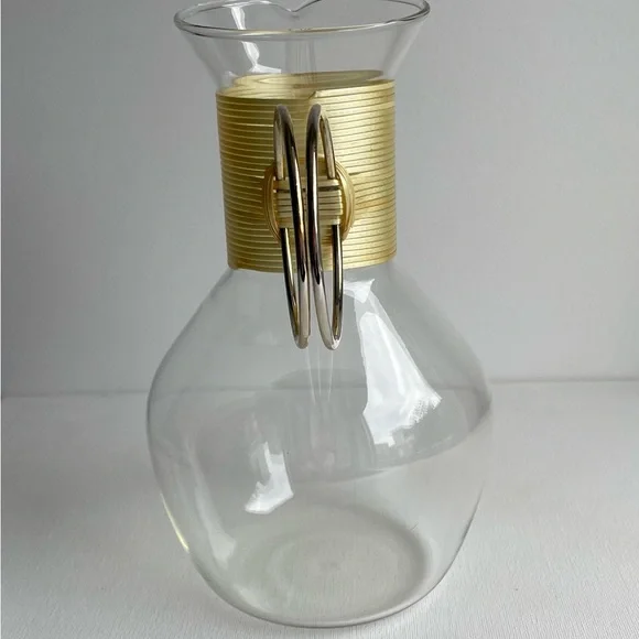 Vintage, MCM Minimalist Glass Carafe with Brass Handle - Picture 7 of 10